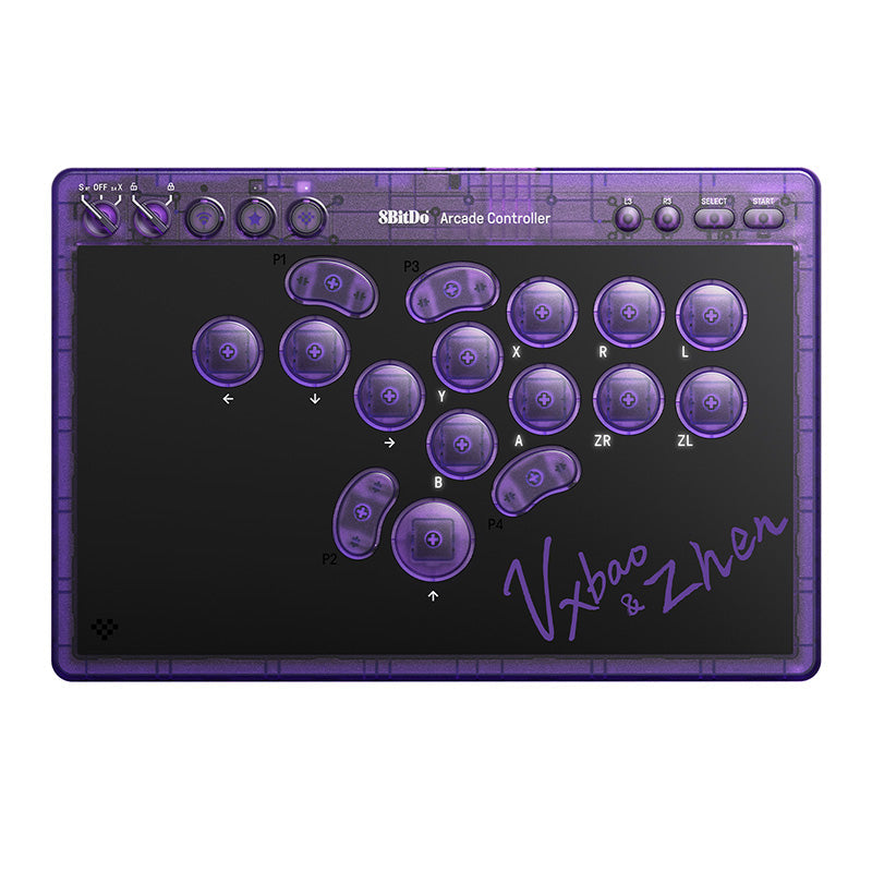 8BitDo Arcade Controller - Transparent Purple Signature Edition - Arcade Fight Stick
