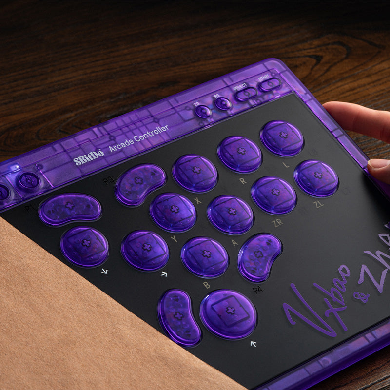 8BitDo Arcade Controller - Transparent Purple Signature Edition - Arcade Fight Stick