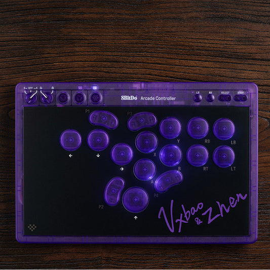 8BitDo Arcade Controller - Transparent Purple Signature Edition - Arcade Fight Stick